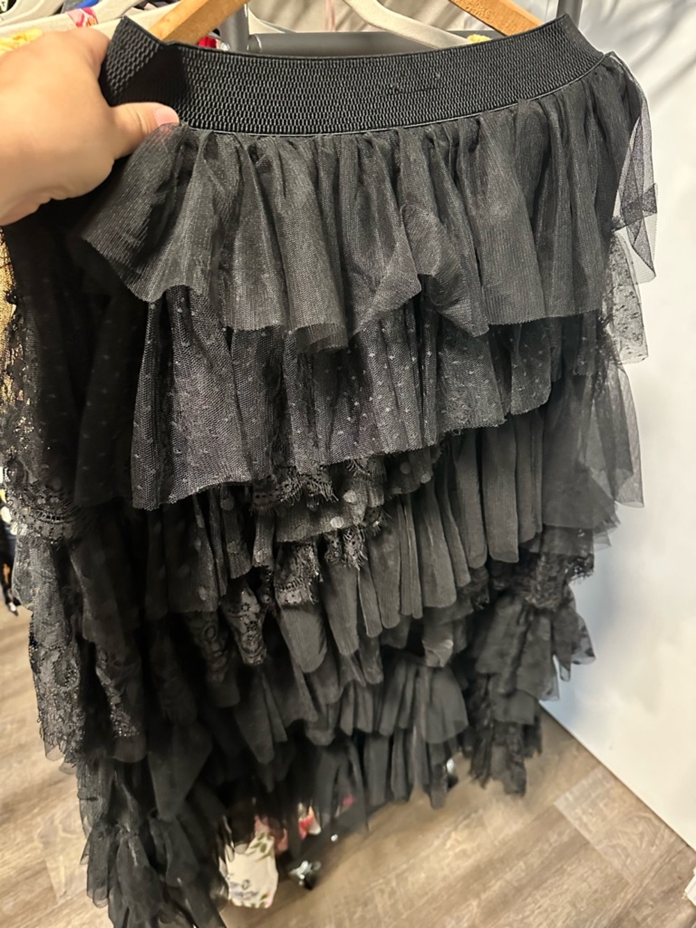 NWT Anthropologie Layered Black Ruffled Tulle Maxi Skirt (XS) - Picture 2 of 7